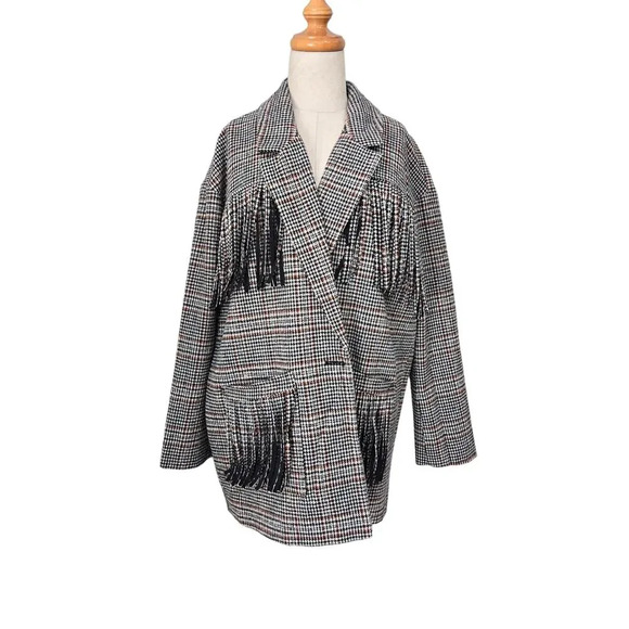 NWT Anthropologie Oversized Regan Fringed Shirt Jacket By Blank NYC sz M - Picture 1 of 8